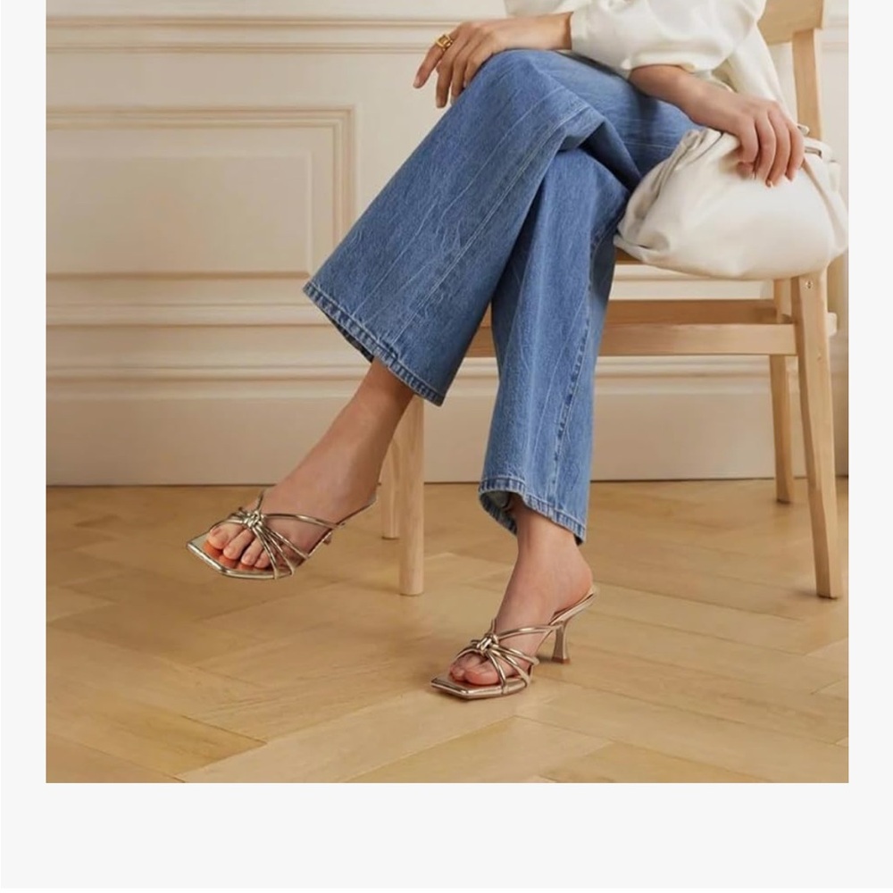 Gold Strappy Women's Kitten  Heels - Picture 3 of 3